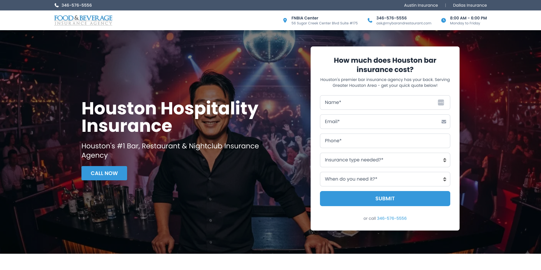 Bar Insurance Texas desktop view
