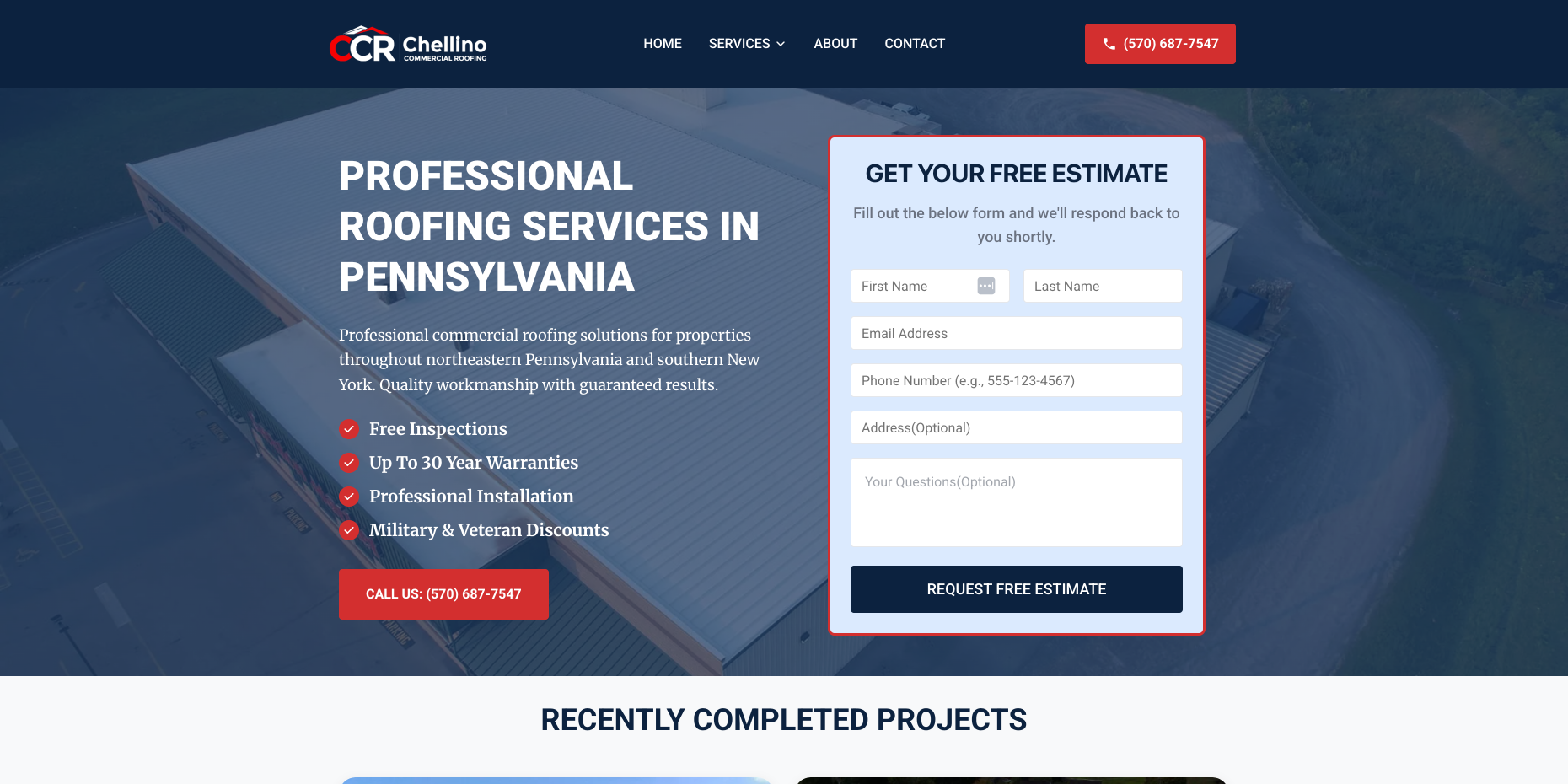Chellino Commercial Roofing desktop view