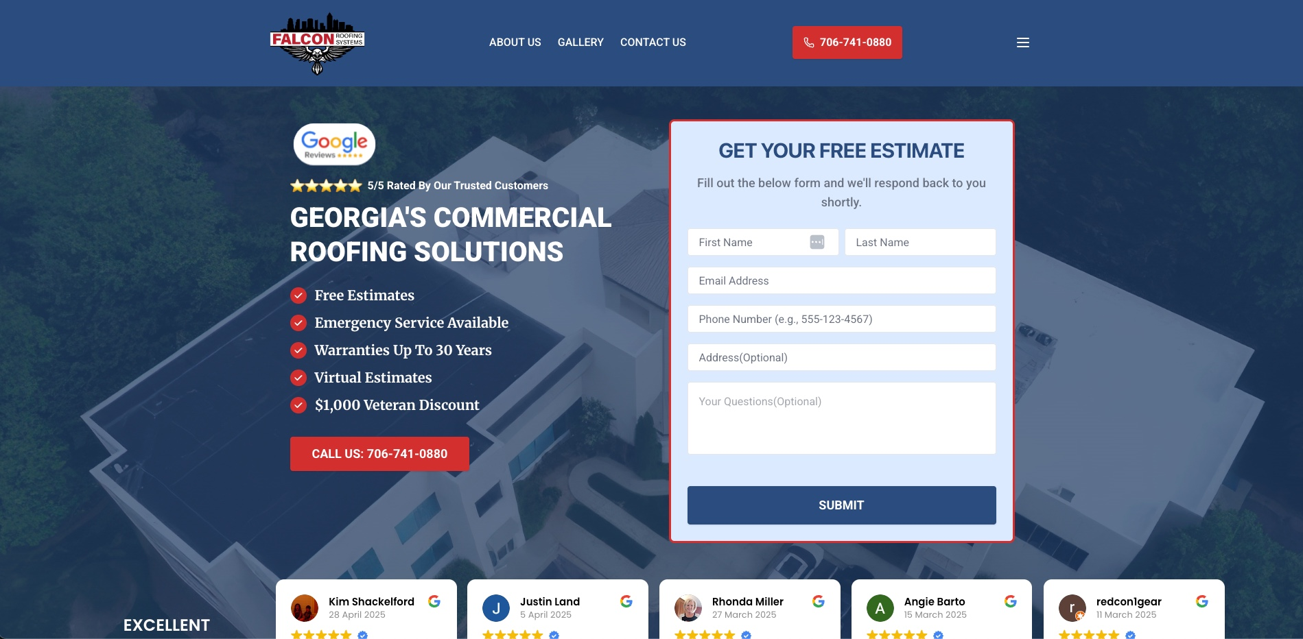Falcon Roofing Systems desktop view