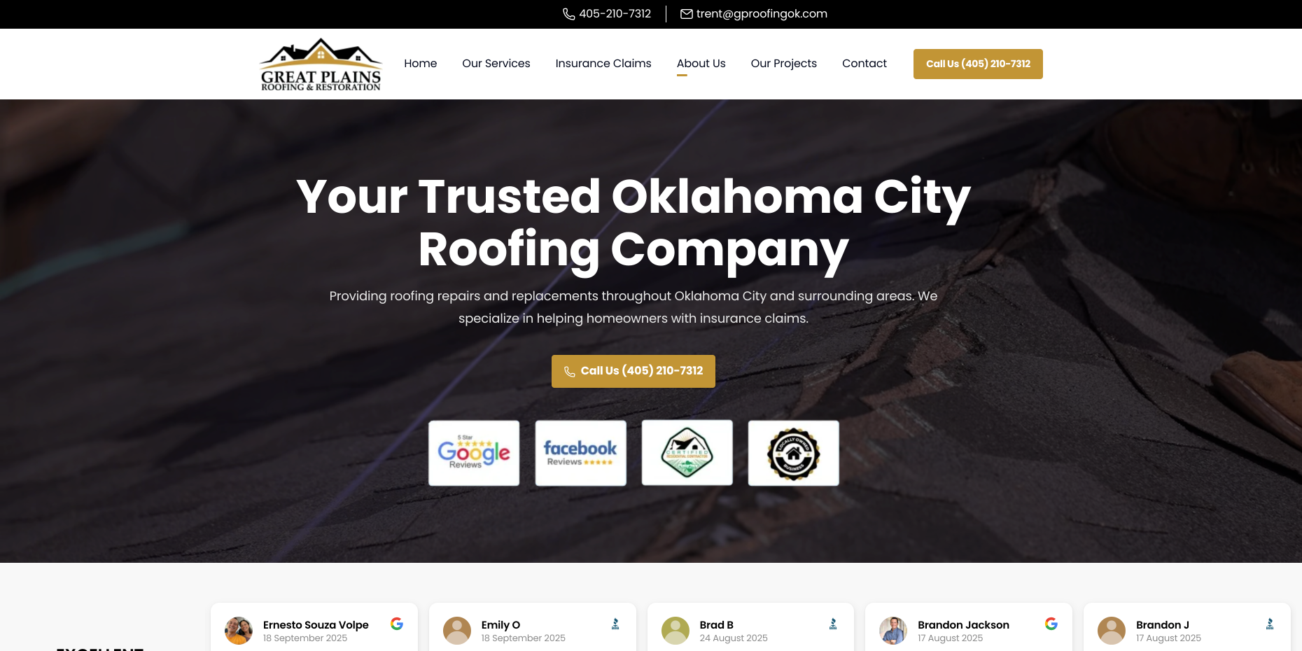 Great Plains Roofing desktop view