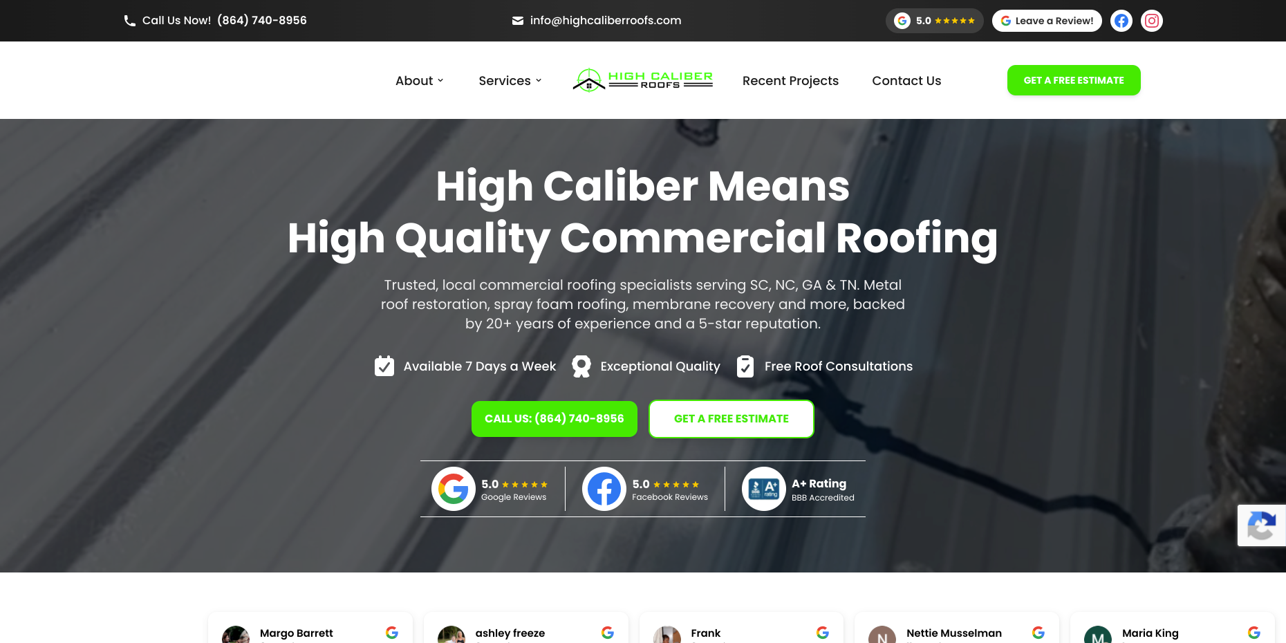 High Caliber Roofs desktop view