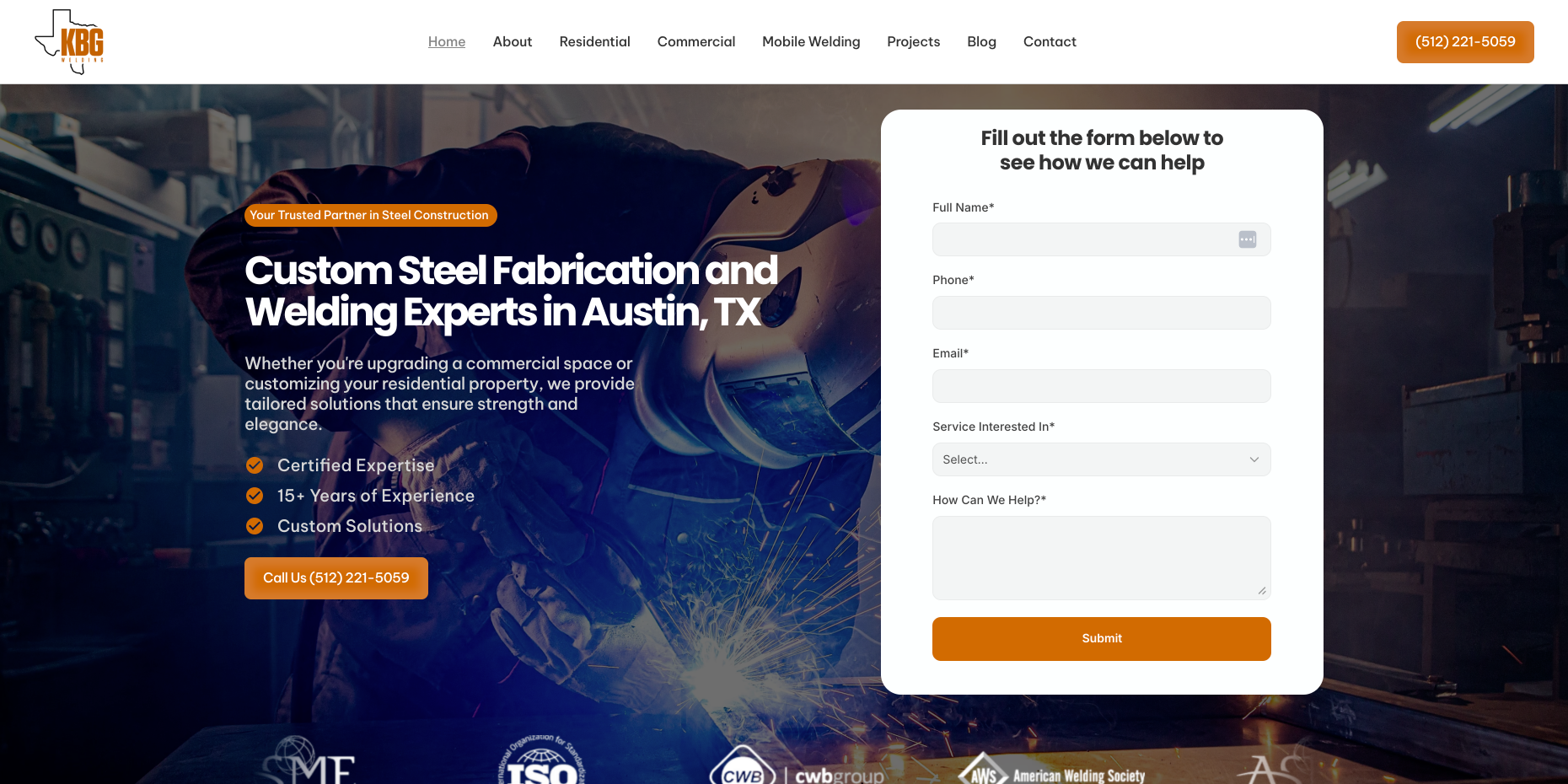 KBG Welding desktop view