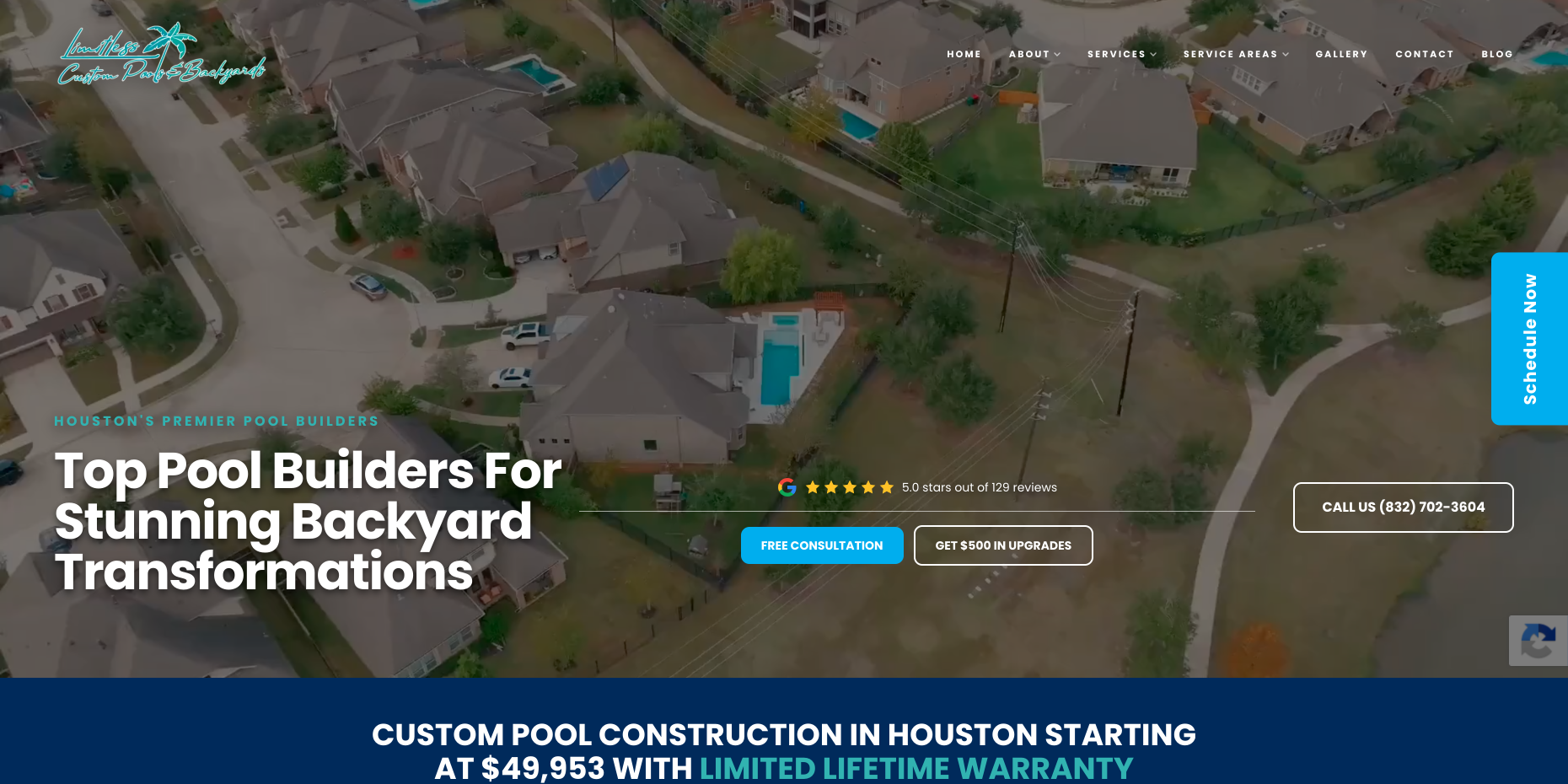 Limitless Custom Pools desktop view