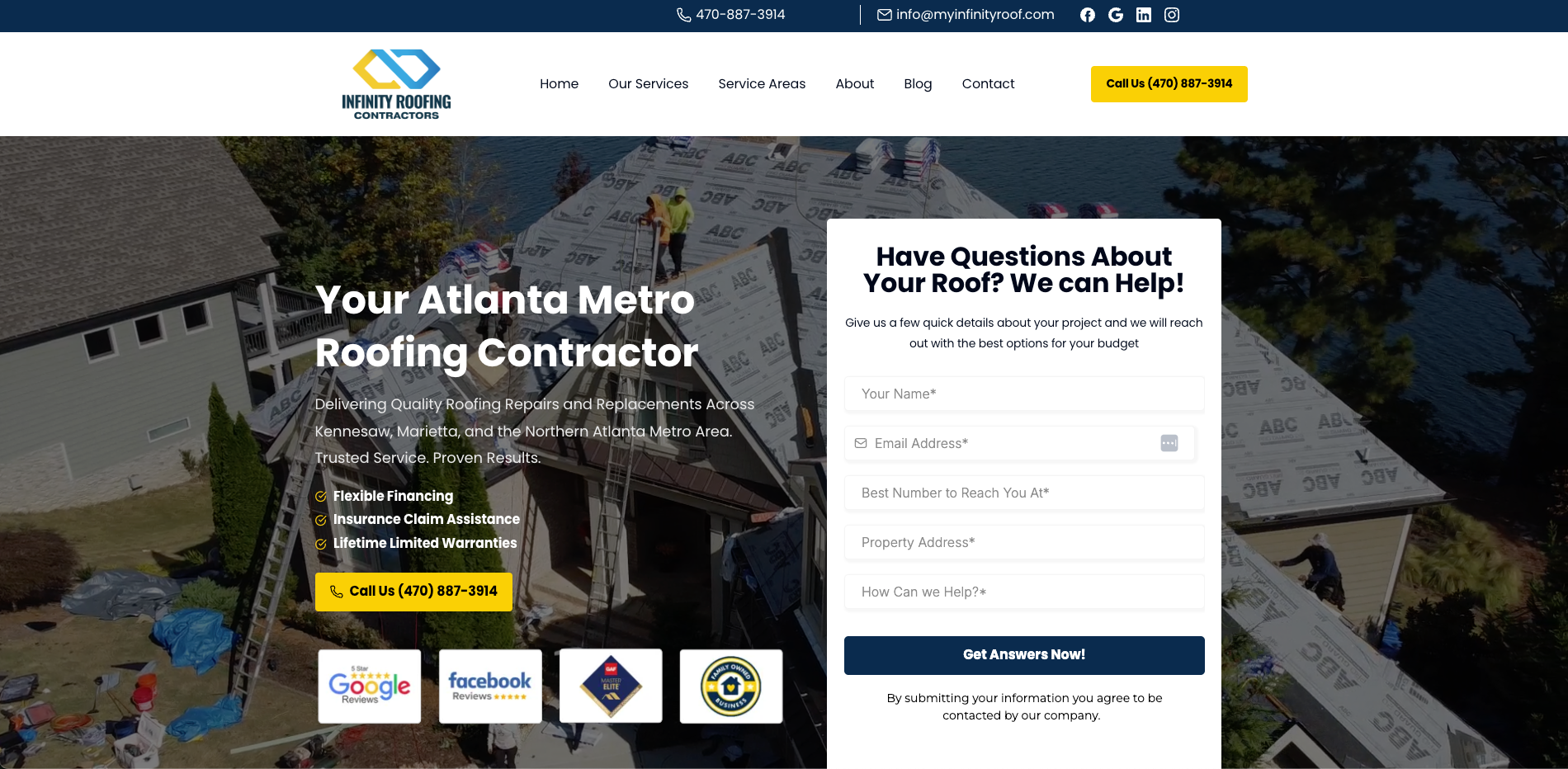 Infinity Roofing Contractors desktop view