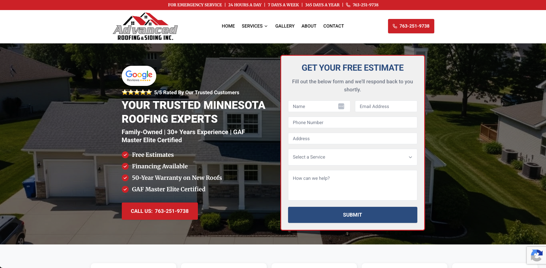 Advanced Roofing desktop view