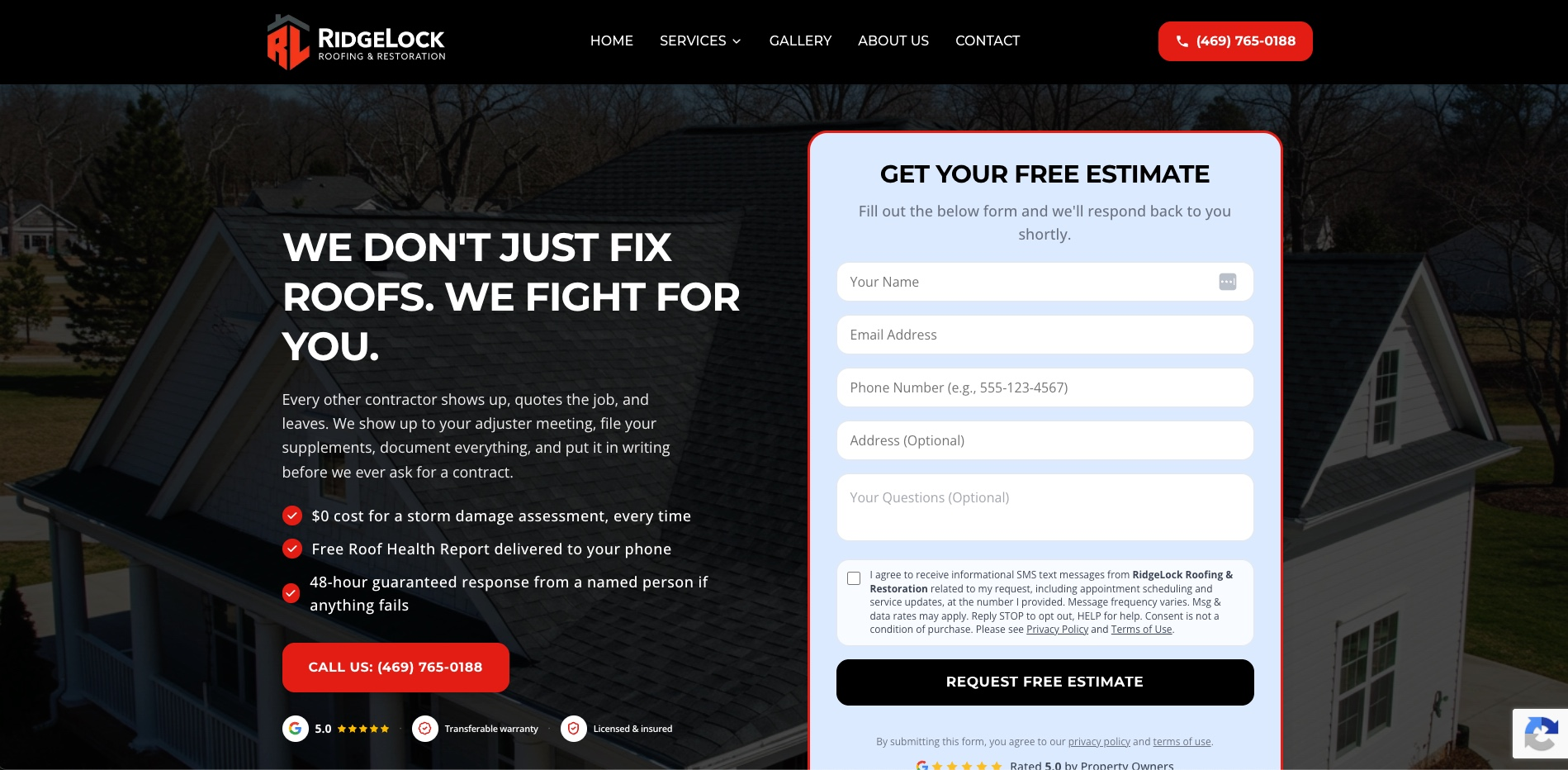 Ridgelock Roofing desktop view