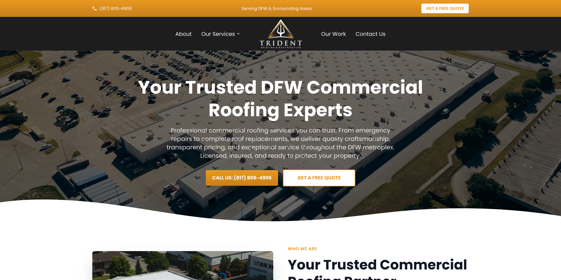 Trident Roofing desktop view