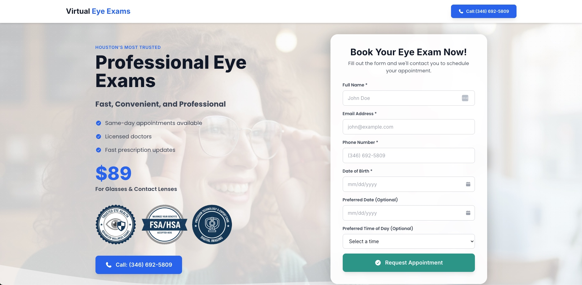 Virtual Eye Exam desktop view